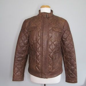 Eddie Bauer Brown Leather Lamb leather Cafe Racer Motorcycle Jacket Women Size L